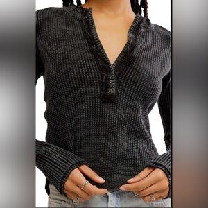 Free People FP One Colt Waffle Knit Henley Thermal Gray Small Boho Grunge